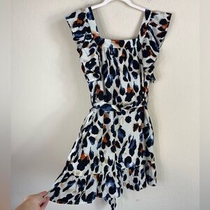 Joy Joy Leopard Cotton Mini Dress Belted Size Small